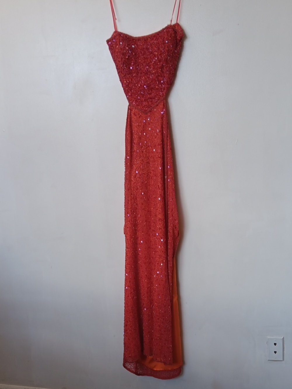 Scala Red Sequin Spaghetti Strap Maxi Dress